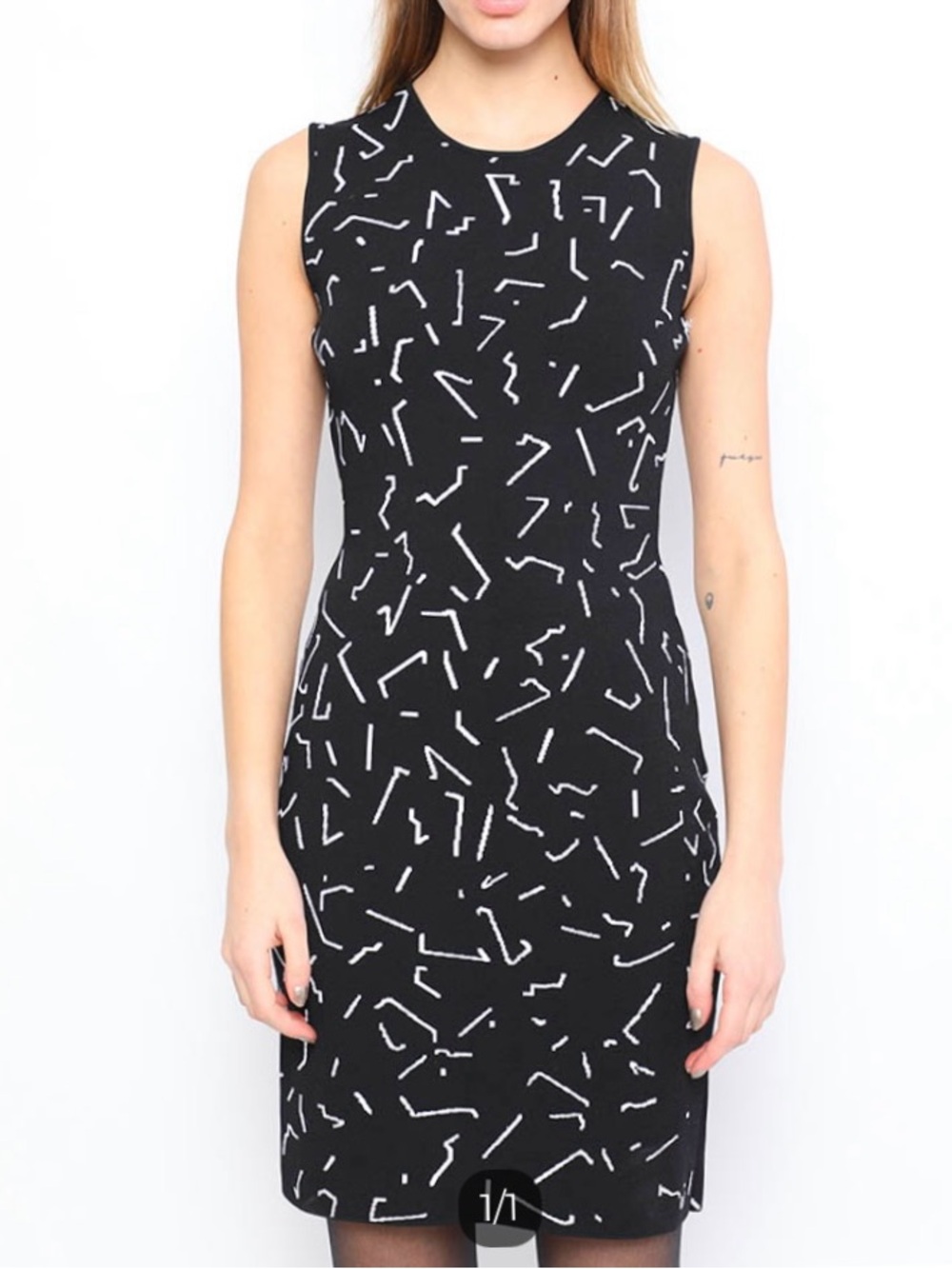 Alexander Wang Black Sleeveless Knit Dress White Abstract Print